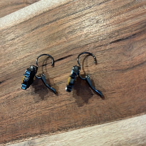 Vintage Dark Bronze with Golden Yellow and Rhinestone Diamond Earrings - Picture 5 of 5